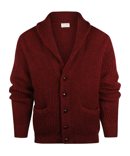 William Lockie Cardigan mit Knopfleiste und Schalkragen | Roter Samt