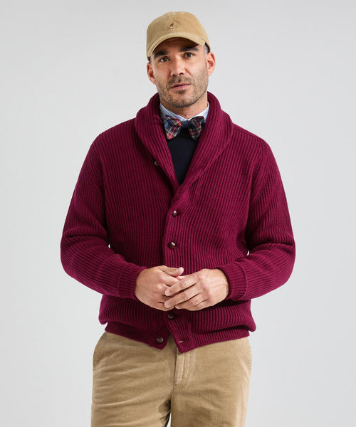 William Lockie Cardigan mit Knopfleiste und Schalkragen | Bordeaux