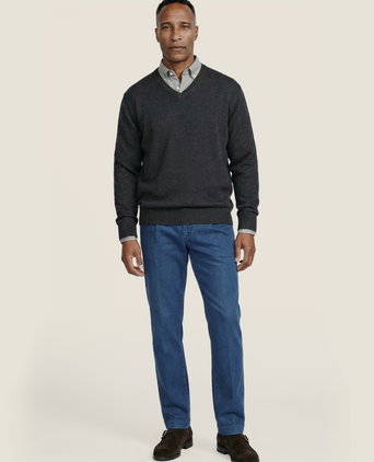 Baumwollpullover mit V-Ausschnitt | Anthrazitgrau