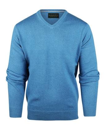 Baumwollpullover mit V-Ausschnitt | Blau