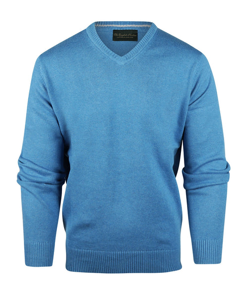 Baumwollpullover mit V-Ausschnitt | Blau