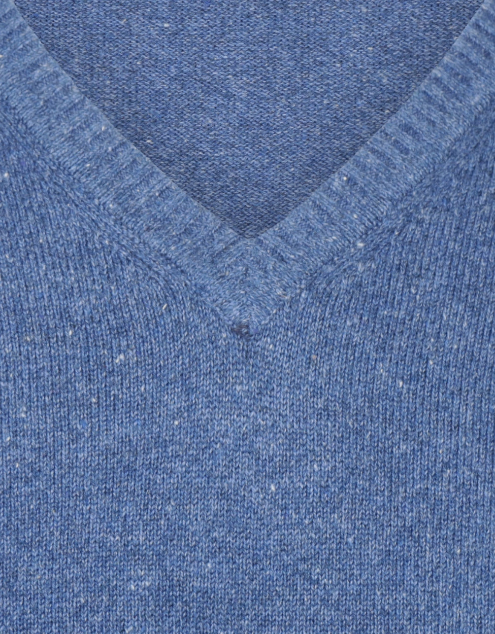 Baumwollpullover mit V-Ausschnitt | Blau