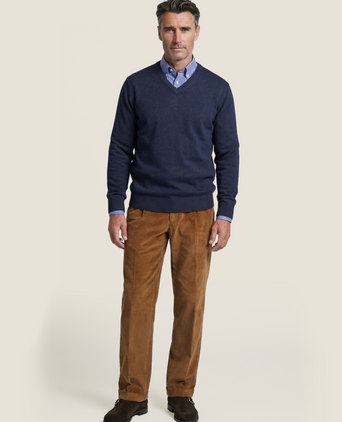 Baumwollpullover mit V-Ausschnitt | Marineblau