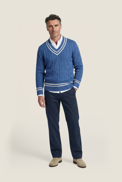 Cricket-Pullover mit V-Ausschnitt | Blau