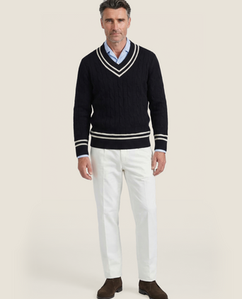 Cricket-Pullover mit V-Ausschnitt | Marineblau