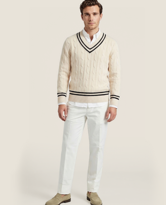 Cricket-Pullover mit V-Ausschnitt | Weiß