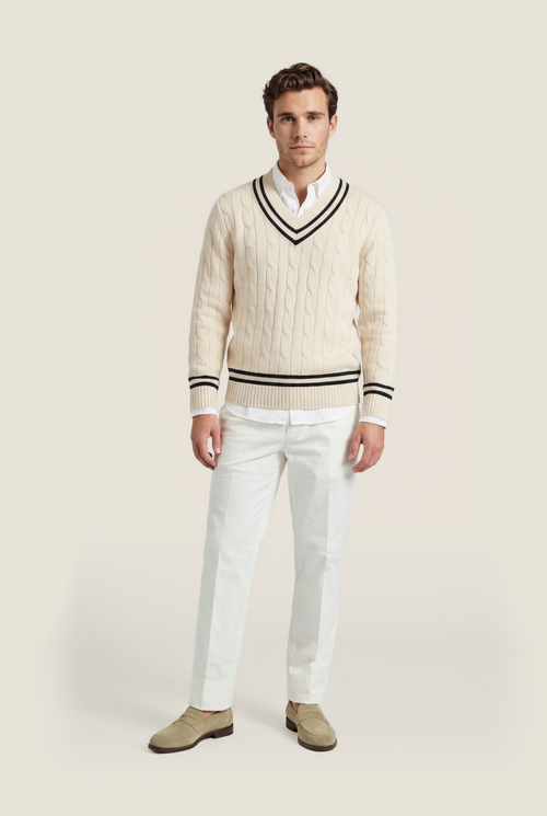 Cricket-Pullover mit V-Ausschnitt | Weiß
