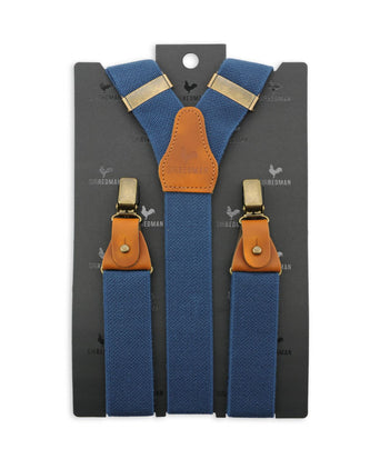 Luxe leren bretels met clips en patten | Blauw