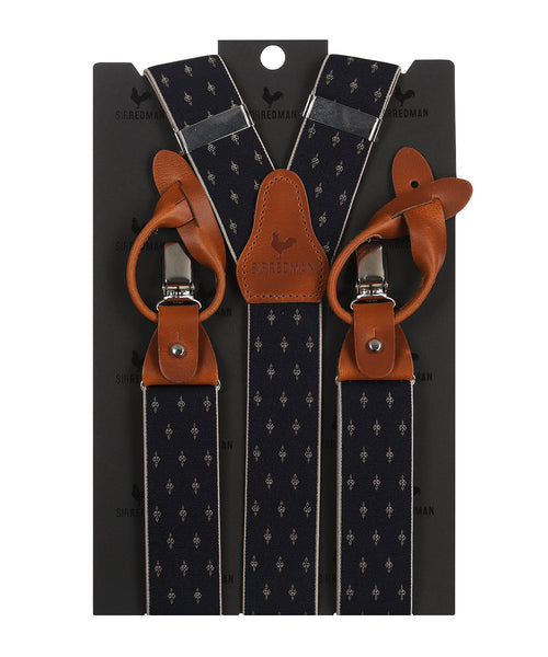 Luxe leren bretels met clips en patten | Blauw