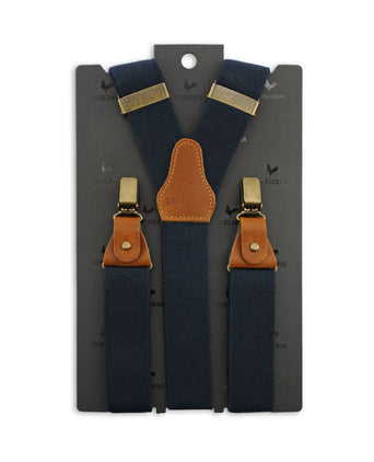 Luxe leren bretels met clips en patten | Navy Blauw