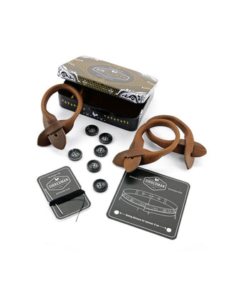 Luxe leren bretels met clips en patten | Bruin