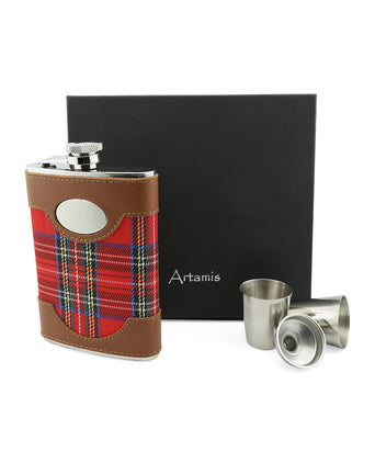 Tartan Flask with Funnel and Cups 8oz | Rood