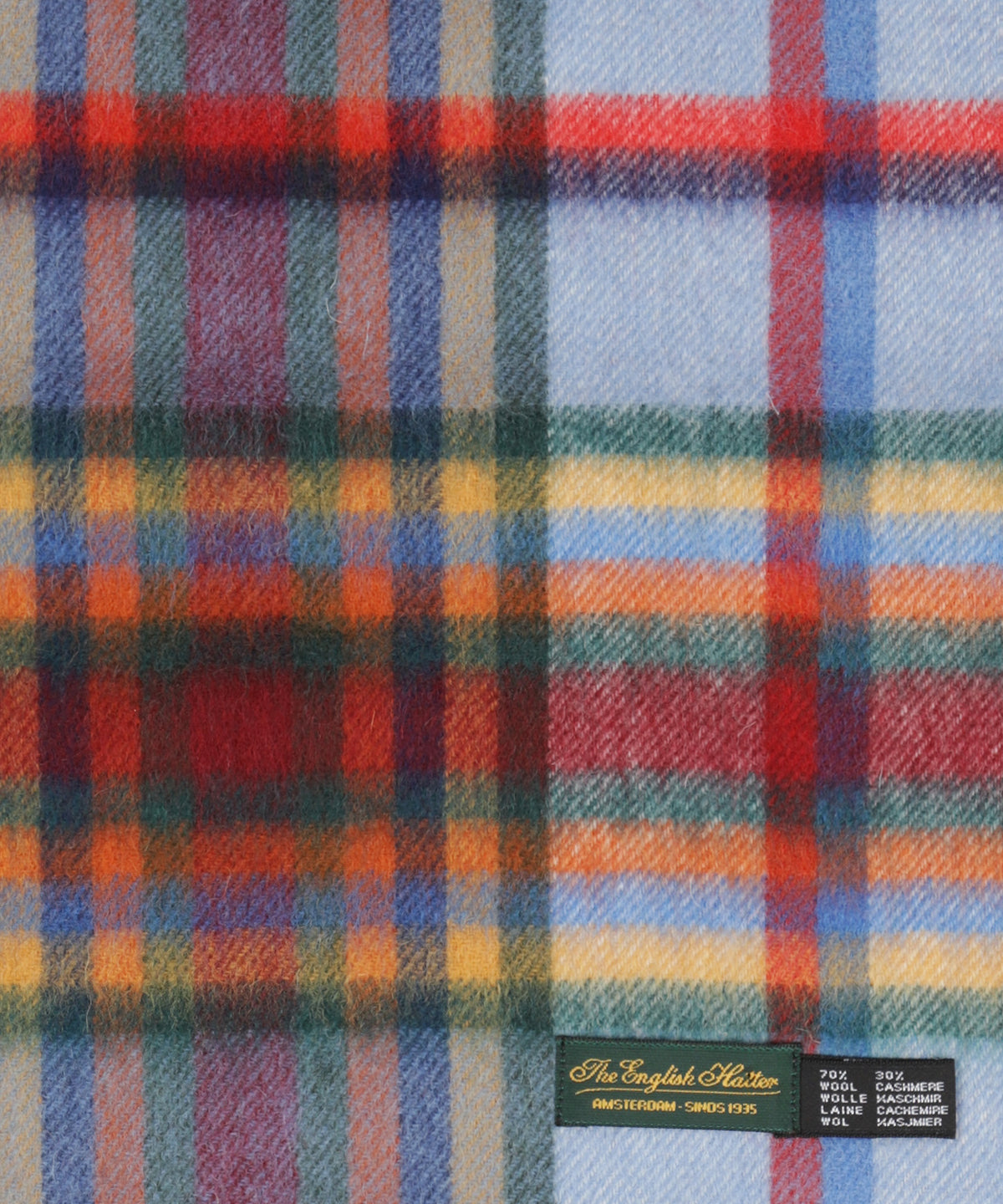 Sjaal Wol/Cashmere 30X190 | Lichtblauw Bordeaux Multi