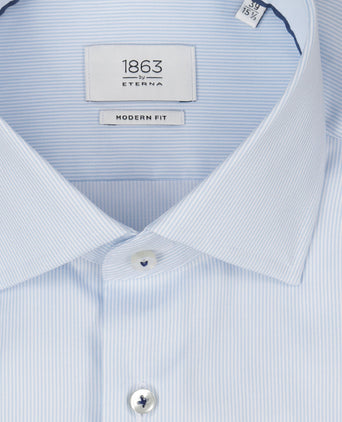 Overhemd gestreept semi spread boord | Blauw