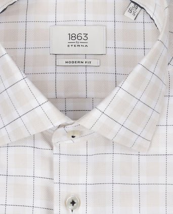 Overhemd gestreept semi spread boord | Bruin