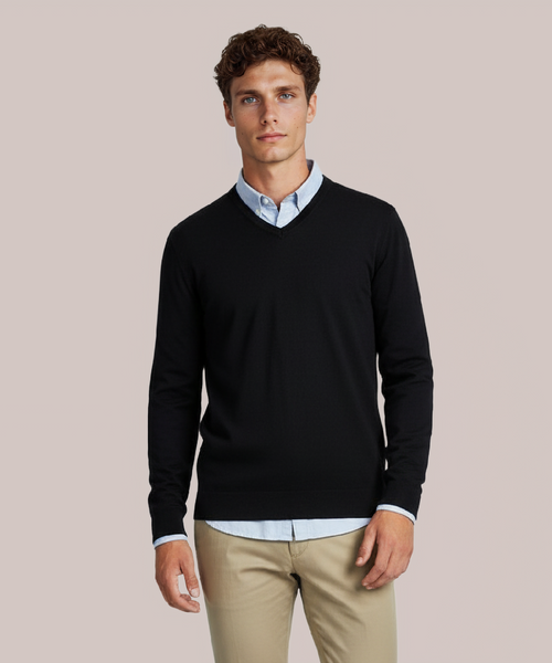 Pullover V-Hals Cotton/Cashmere | Navy Blauw