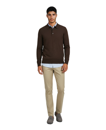 Pullover polo merino wol | Donker Bruin