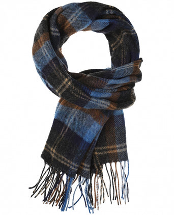 Geruite Lamswollen Sjaal | Blue Orange Mix Check