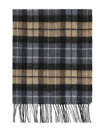 Geruite Lamswollen Sjaal | Denim Blue Beige Charcoal Plaid