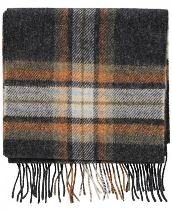 Lange Lamswollen ruit sjaal | Charcoal Beige Rust Plaid