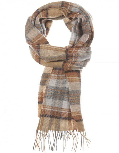 Lange Lamswollen ruit sjaal | Silver Beige Grey Plaid