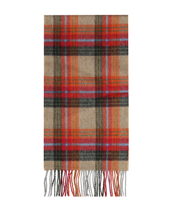 Lange Lamswollen ruit sjaal | Beige Orange Red Charcoal Plaid