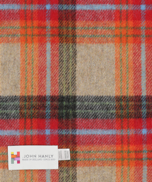 Lange Lamswollen ruit sjaal | Beige Orange Red Charcoal Plaid