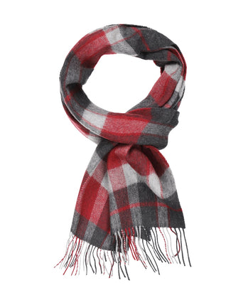 Merino Luxery Wool Scarf | Charcoal Silver Red Check