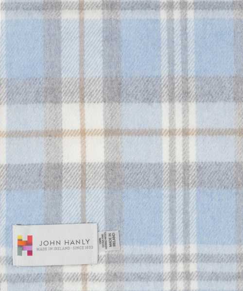 Merino Luxery Wool Scarf | Baby Blue Cream Taupe Check