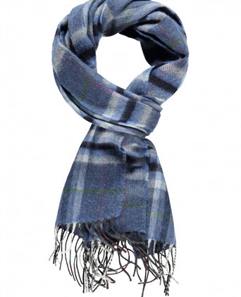Merino Luxery Wool Scarf | Denim Grey Plaid