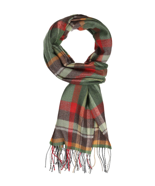 Merino Luxery Wool Scarf | Green Rust Orange Brown Check