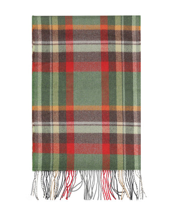 Merino Luxery Wool Scarf | Green Rust Orange Brown Check