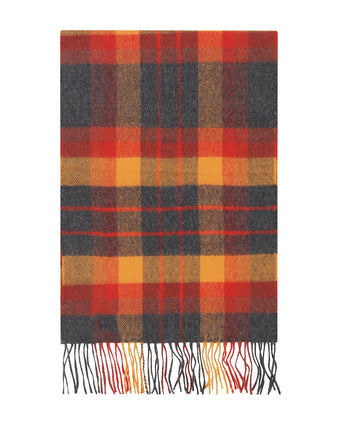 Merino Luxery Wool Scarf | Orange Charcoal Plaid