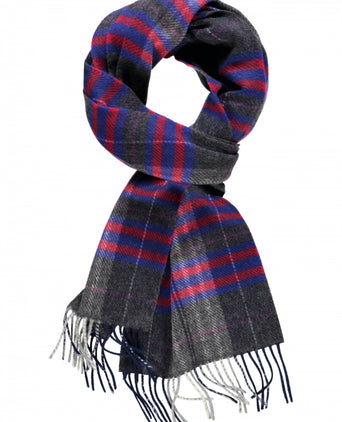 Wool Cashmere Scarf | Grey Blue Red Check