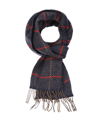 Cashmere Merino Scarf | Denim with Beige Red Windowpane