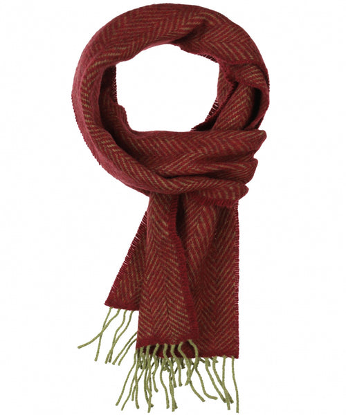 Cashmere Merino Scarf | Olive Maroon Herringbone