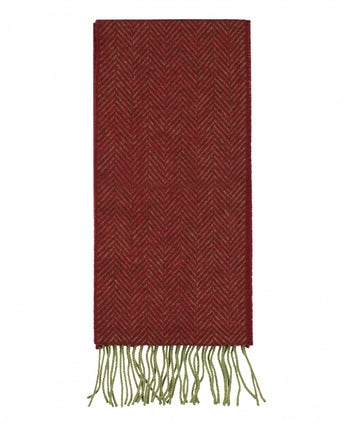 Cashmere Merino Scarf | Olive Maroon Herringbone