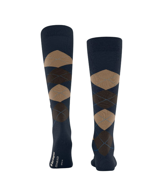 Edinburgh Heren knielang | Navy/Brown/Sand diamond check