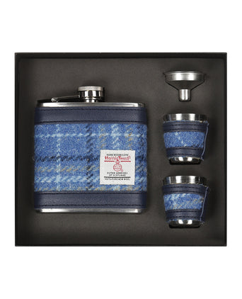 Harris Tweed Hip Flask Gift Set | Blauw