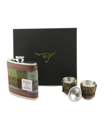Harris Tweed Hip Flask Gift Set | Groen