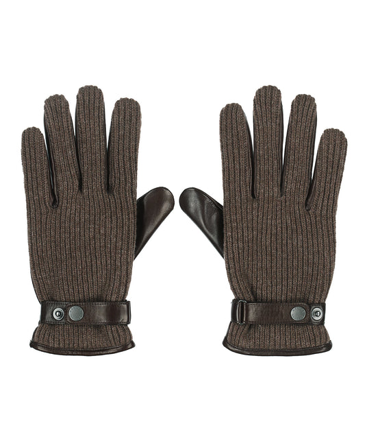 Handschuh aus Wolle mit Lederbesatz | Braun