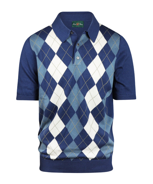 Argyle Polo Korte Mouw | Navy Blauw