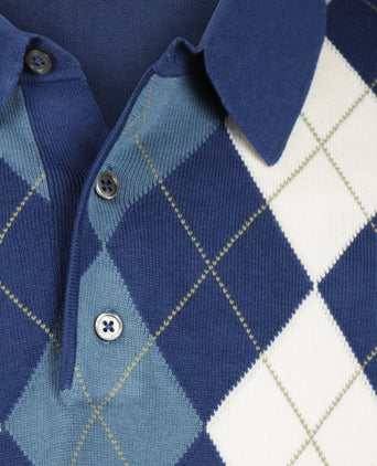 Argyle Polo Korte Mouw | Navy Blauw
