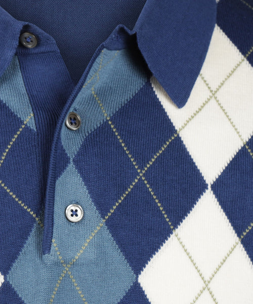 Argyle Polo Korte Mouw | Navy Blauw