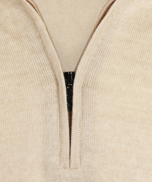 Merinowollpullover mit Reißverschlusskragen | Beige