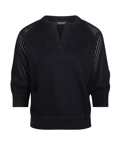 Repeat Damen-T-Shirt mit V-Ausschnitt | Marineblau