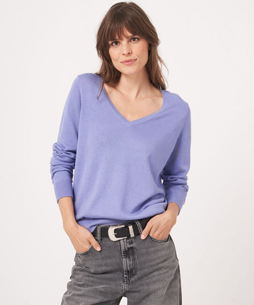 Basic Dames V-hals Pullover Katoenmix | Paars