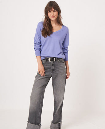 Basic Dames V-hals Pullover Katoenmix | Paars