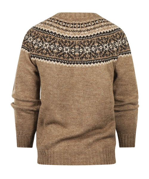 Harley of Scotland Ronde Hals Fairisle Pullover | Bruin