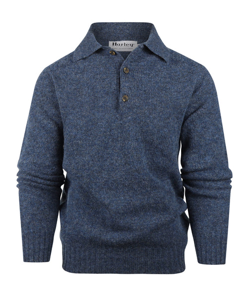Harley of Scotland Pullover met Polokraag | Denim Blauw